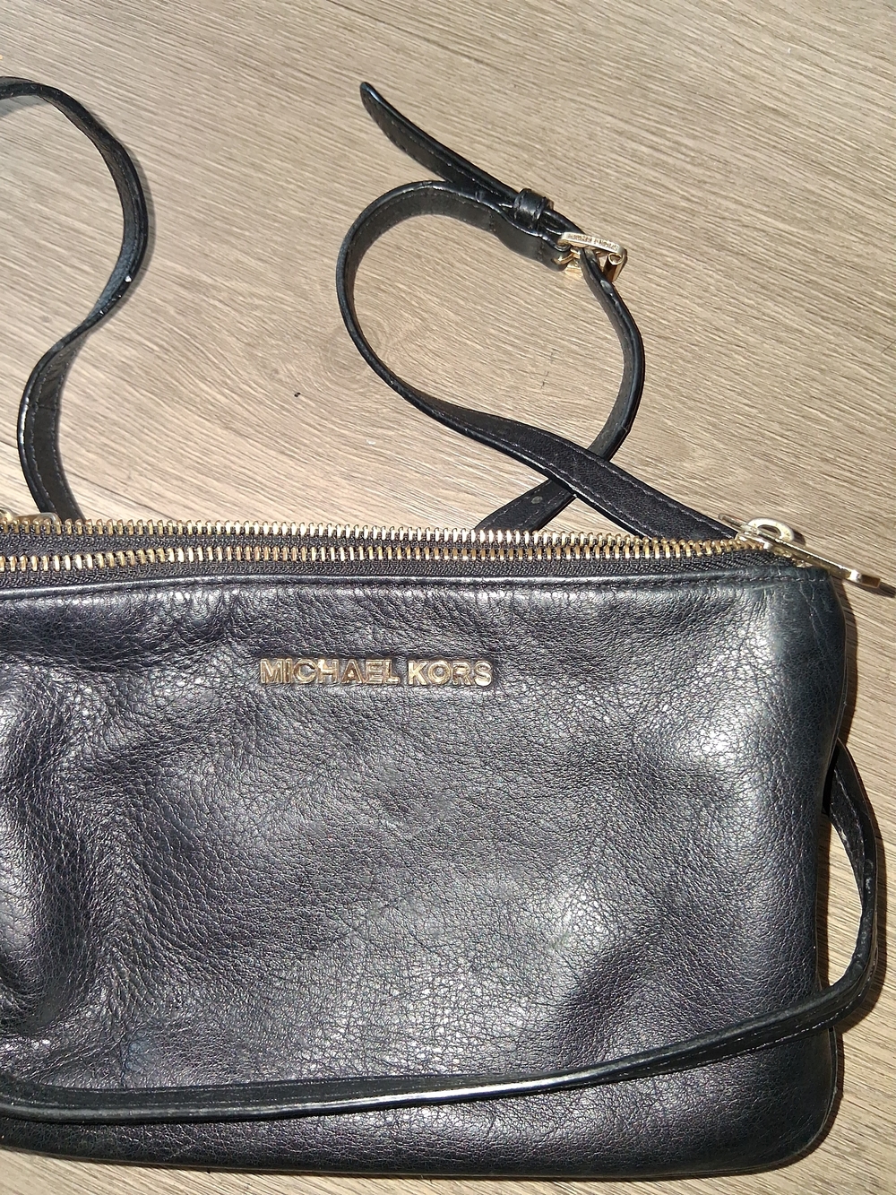 Michael Kors Black Leather Crossbody with Gold Hardware